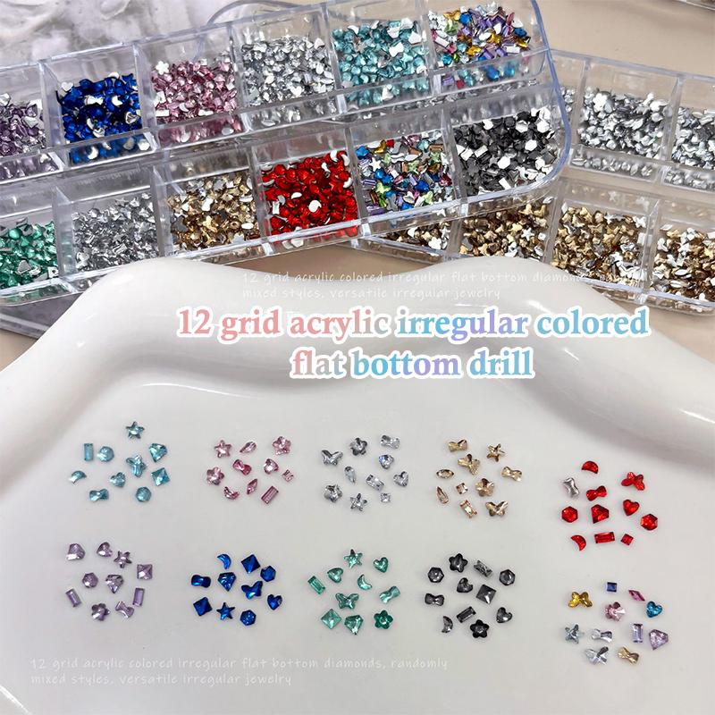 12 Grids Mix 3D Flatback Nail Mini Diamonds For Nail Art Glitter Charm Decor Diy Manicure Art Accessories
