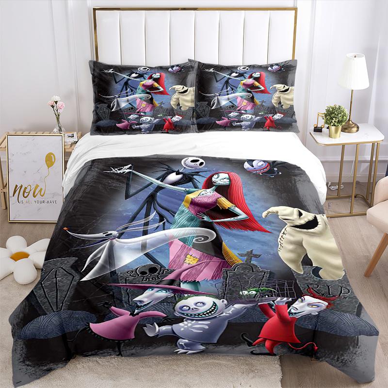3pcs Nightmare Before Christmas Jack and Sally Print Cover Set Ultra Soft, Breathable, and Comfortable Bedding with Stylish Design for Bedro