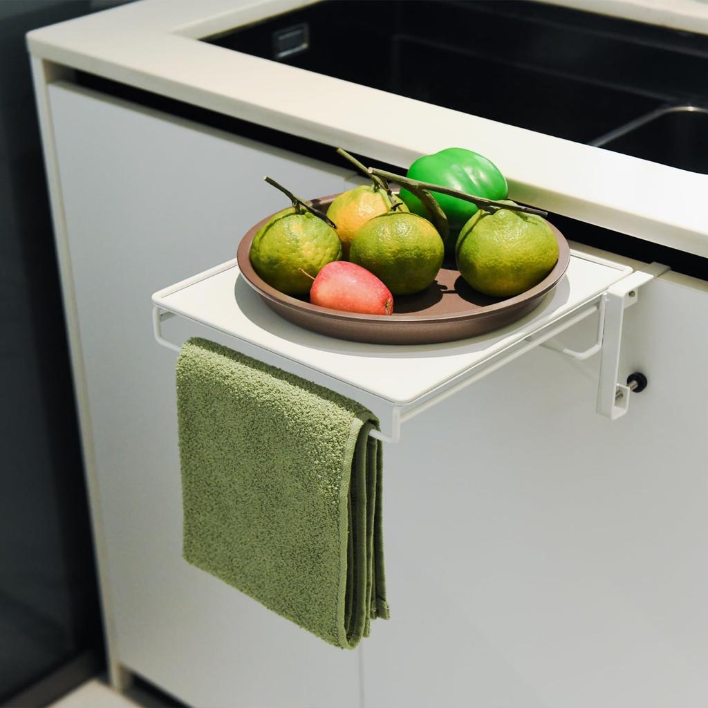 Kitchen Auxiliary Table, Folding Workbench with Towel Hanger, Convenient Storage (White, 28cm)