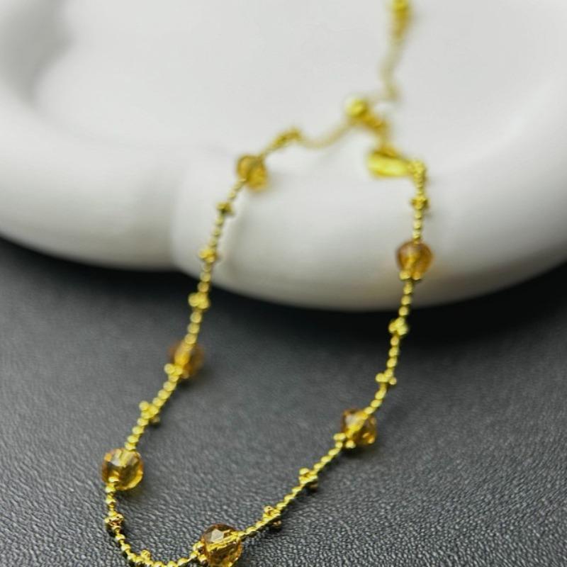 

Creative round bead fine chain white crystal stacked sweater chains light luxury high-end collar chain bracelet jewelry gift