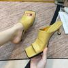 Fashion Square Toe Sandals Summer New Comfortable One-line Solid Color Mid-heel Fashionable Outdoor Sandals for Women