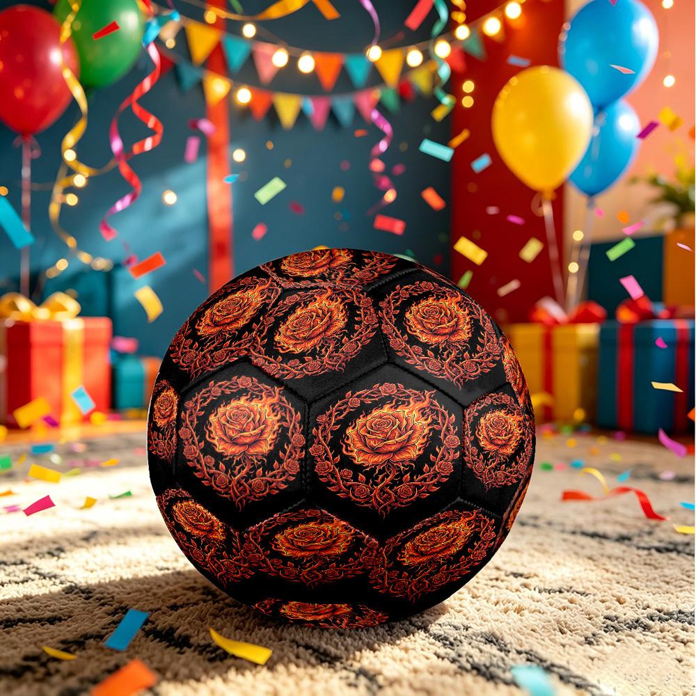 1pc Rose Tattoo Theme Soccer Ball Football, Size 5, Lightweight PVC, Outdoor Training Soccer Ball,Gift c6572