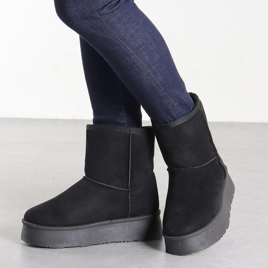 Dedes Shearling Flat Shoes with Thick Large and Unisex Boots, Mid-Length 4.5cm Sole, Fur, Snow, Winter, Small, Warm, Boa,