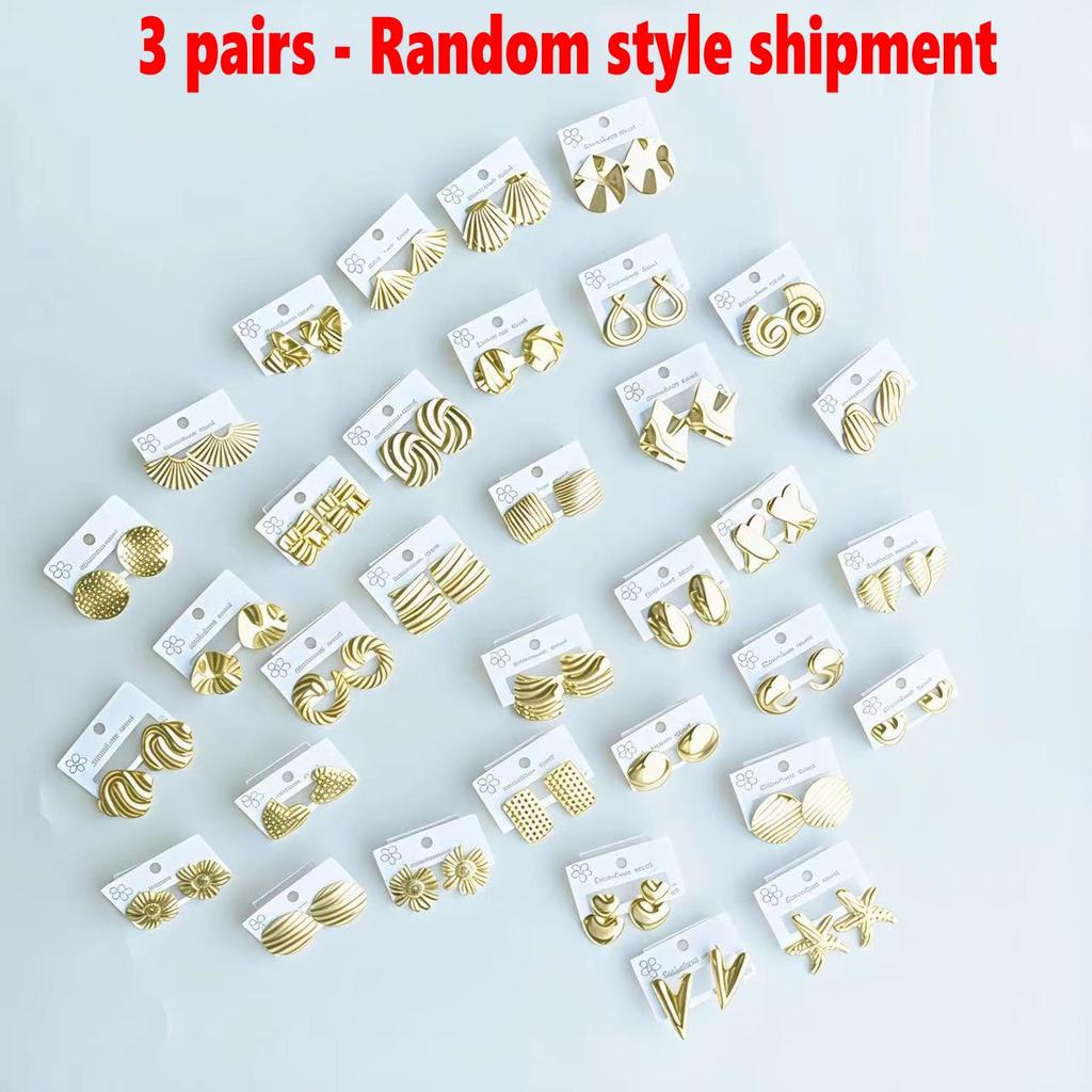 Elegante Damen Große Ohrstecker Vintage Linientextur Herz Geometrisches Florales Design Schmuck Für Frauen Stil Zufälliger Versand