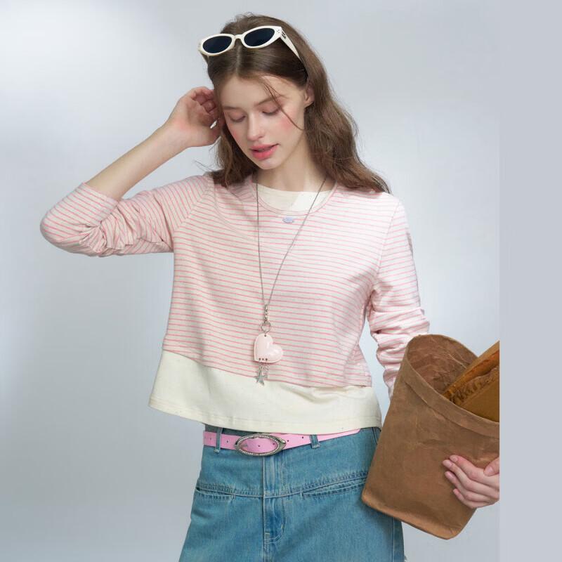 A02 Gestreiftes Damen-Langarm-T-Shirt mit Fake-Layer-Look