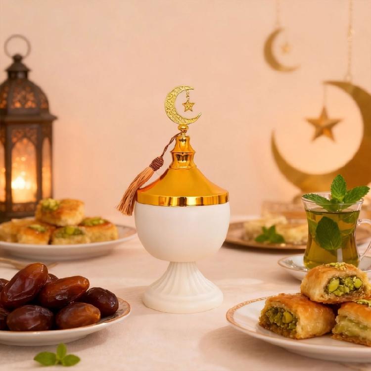 Stylish Middle East Ramadans Covered Storage Jar with Lid for Candy Dry Fruit Jewelry Trinkets Box Muslims Festivals Decors
