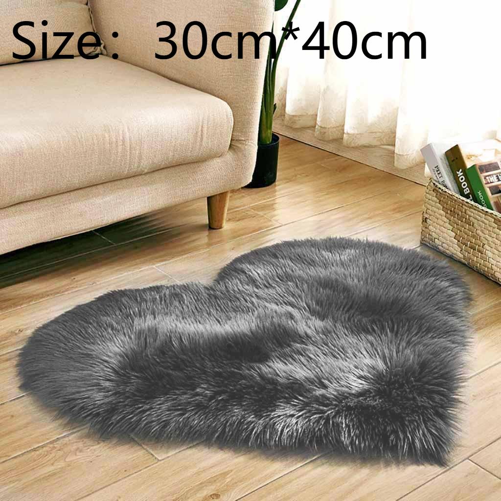 Faux Fur Area Rugs Heart Artificial Sheepskin Carpet Non Slip Floor Wool Fluffy Soft Mat Bedroom for Living Room