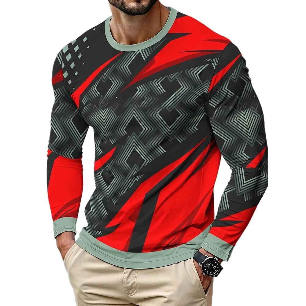 Men's 3D Printed Long Sleeve Pullover T-shirt Crew Neck Casual Sports Top