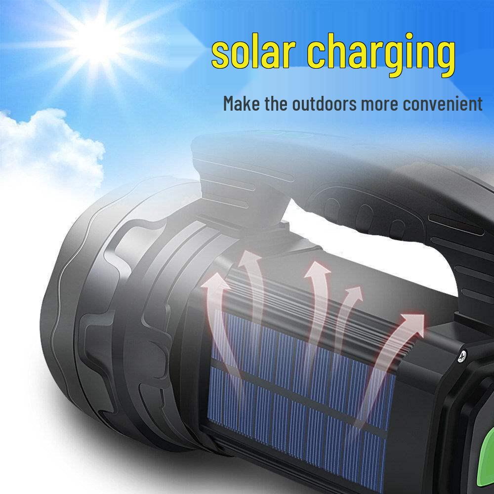 Rechargeable Solar LED Flashlight: High Power, Long Range, Waterproof, with Side Light & Remote Control.