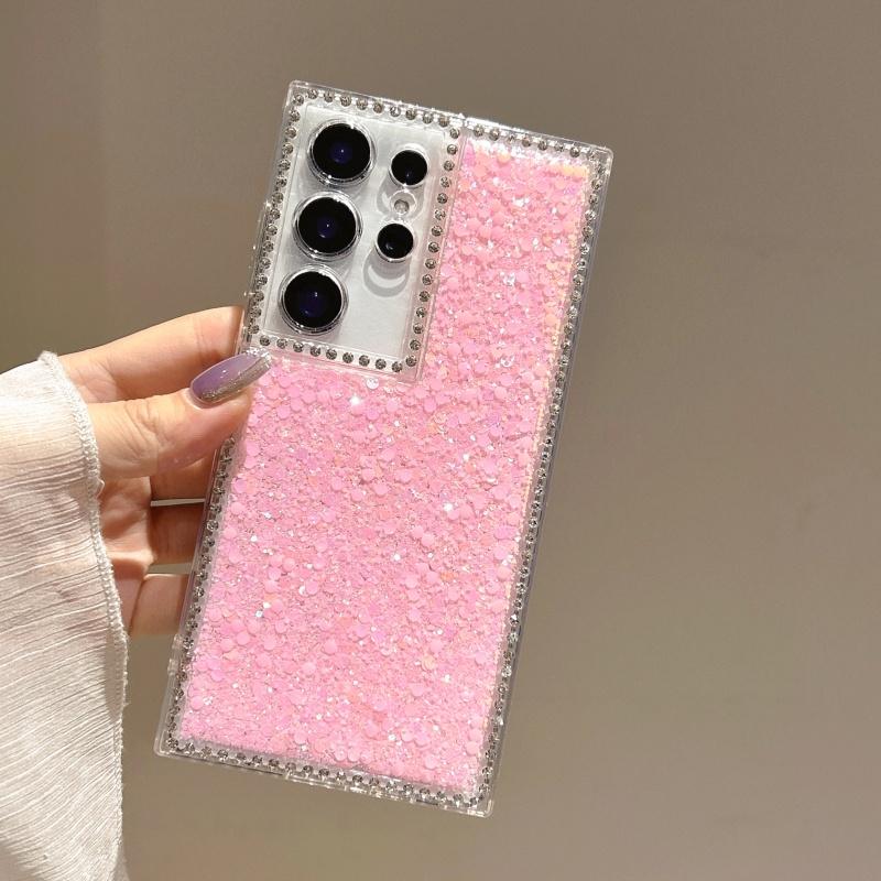 

Роскошный блестящий чехол с пайетками и бриллиантовым блеском для Samsung S25 Edge S24 Plus S23 S22 S21 Ultra S20 FE A56 A36 A26 A16 A14 A15 S22 розовый