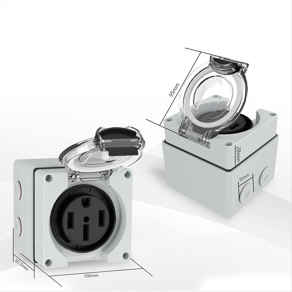 B67A 50Amp Power Outlet Box,125/250Volt NEMA 14-50R Receptacle Outdoor Dustproof and Weatherproof for Electric Vehicles