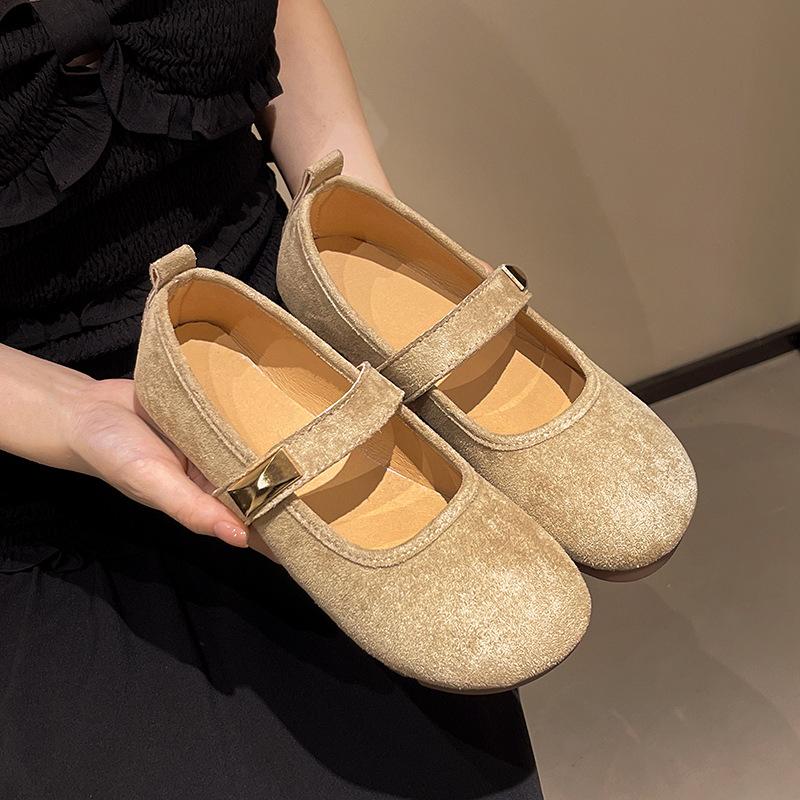 

French Birkenstock single shoes women s 2025 spring and summer retro round head small fragrant Mary Jane shoes wear-resistant soft-soled shoes 40 хакі