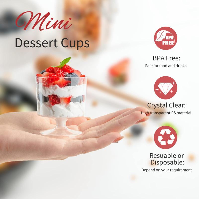 5Pcs 60Ml Mini Wine Cup Small Wine Glass Reusable Wine Drinking Plastic Cups Dessert Cups Transparent Mousse Jelly Yogurt Cups