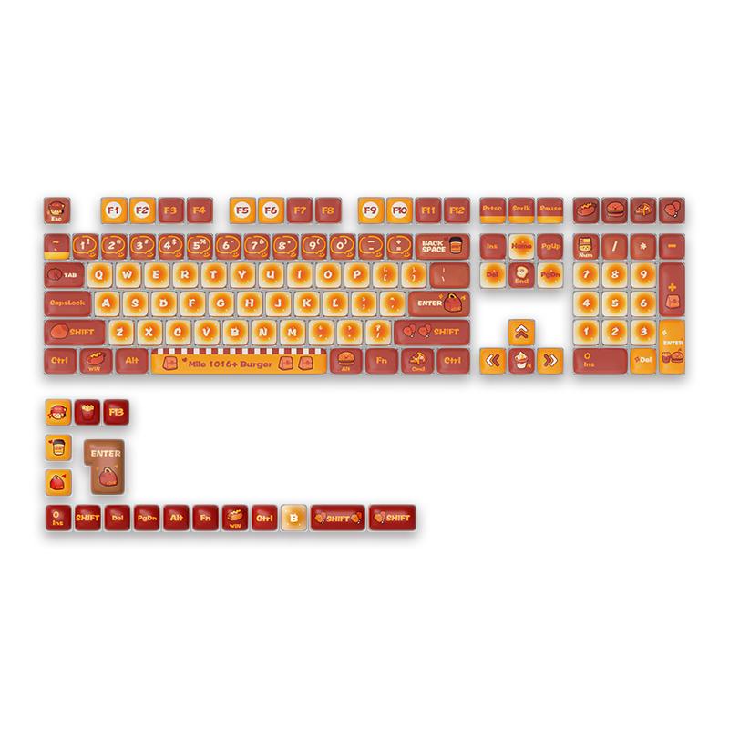 Cute MOG Bread Keycap 125 Keys PBT+PC Hamburger Fries Ice Cream Fast Food Theme Keycaps Orange Red Round Mantou Keyboard Caps