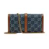 Gucci Jackie 1961 Gold Lock Monogram Canvas And Leather Chain Wallet On Chain Women Shoulder Bag Blue Brown 652681-2KQGG-8375