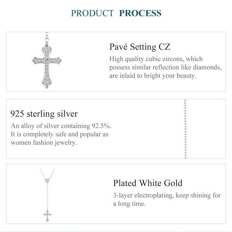 BAMOER 925 Sterling Silver Delicate Heart-shaped Pendant Necklace Y-shaped Cross Chain Necklace for Women Party Dainty Fine Jewelry Gift