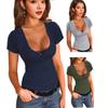 Sexy Damen-T-Shirt mit U-Ausschnitt, einfarbig, niedrig geschnitten, kurzärmelig, schlankes Blusen-Top für