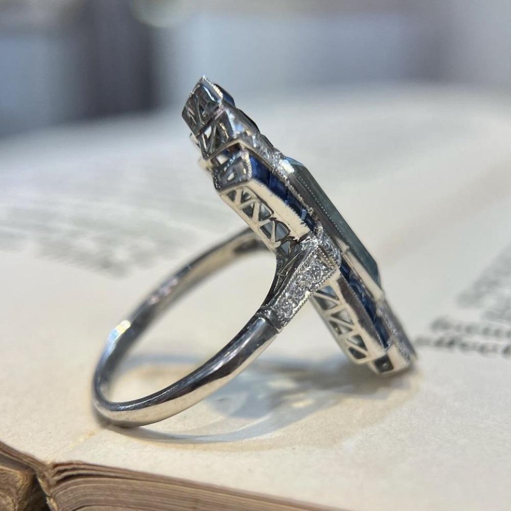 Classic Luxury Shining Micro-inlay Zircon Court Sapphire Geometry Cross Rings for Women Men Fashion Temperament Finger Jewelry