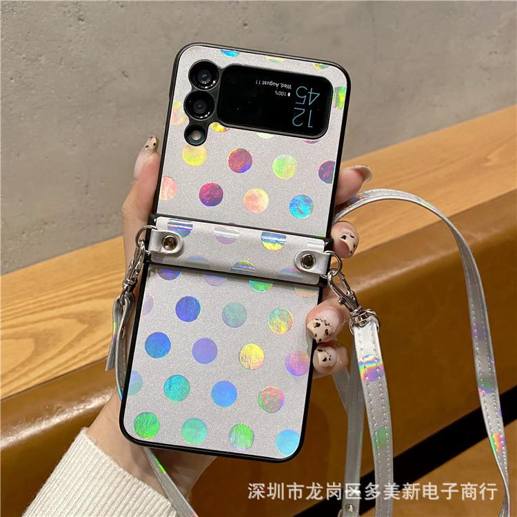 Applicable To Samsung ZFlip5 Laser Polka Dot Zflip4 Folding Mobile Phone Case P50pocket2 Lanyard Protective Case