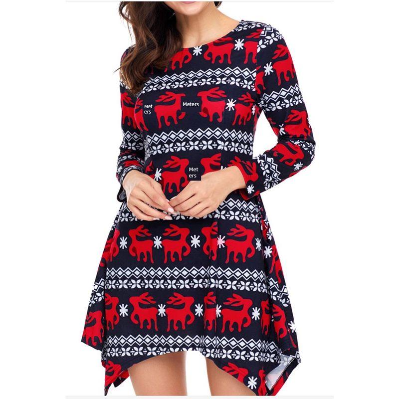 

Осенне-зимний модный стиль Новая вязаная элегантная рождественская цветочный принт рукава средней длины длинный мультяшный лось шнуровка вечеринка мода Red XL