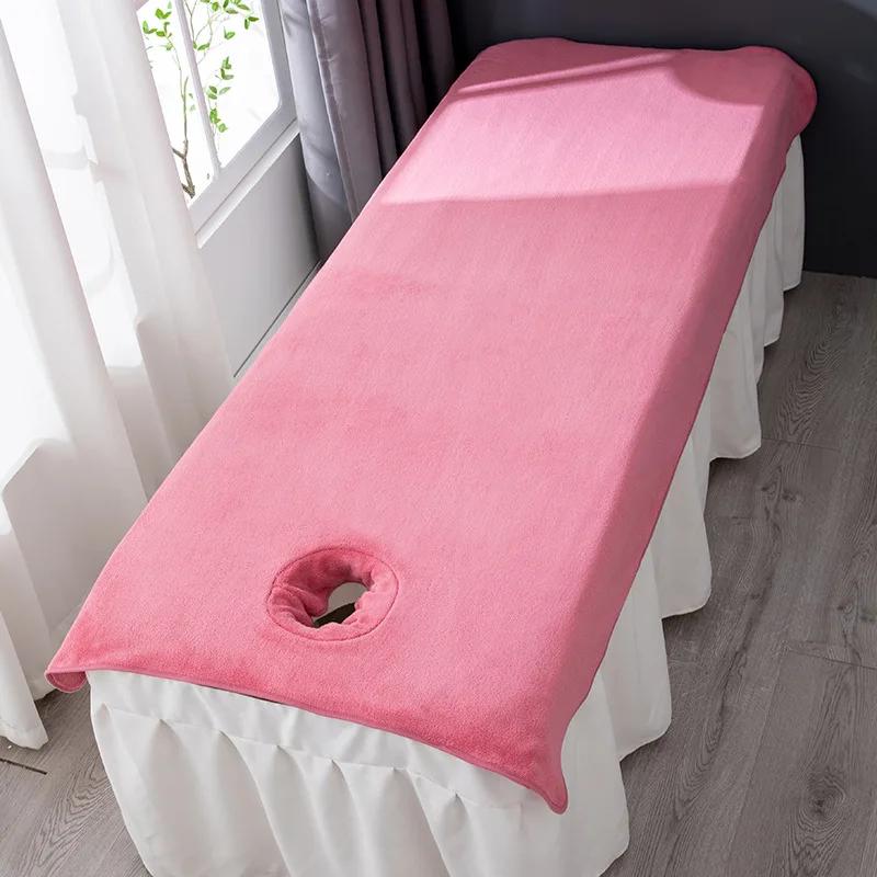 

Однотонная накидка из кораллового флиса для массажного стола Beauty, простыня, чехол для стола SPA-массажа, с отверстием для лица, покрывало для кровати спа-салона 180x80cm