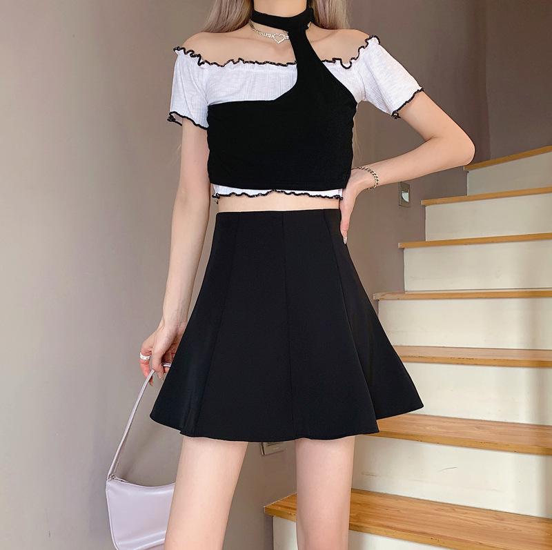 2026 Summer Petite High-Waisted A-Line Black Umbrella Skirt - Slimming & Anti-Exposure Design