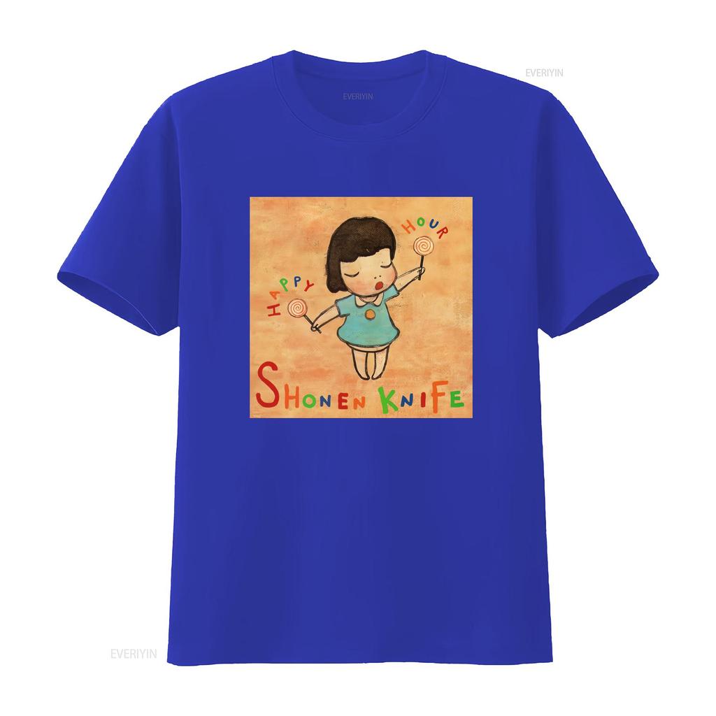 Shonen Knife Happy Hour Cartoon Girl Lollipop Print Casual Cool Classic Mens T Shirt Size S 4X vintage Washed Stylish homme