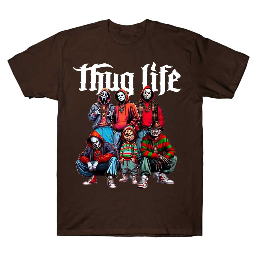 Thug Life T Shirts Horror Characters Killer Squad Urban Horror Movie T-shirt For Men Women 100% Cotton Short Sleeve Tops J2