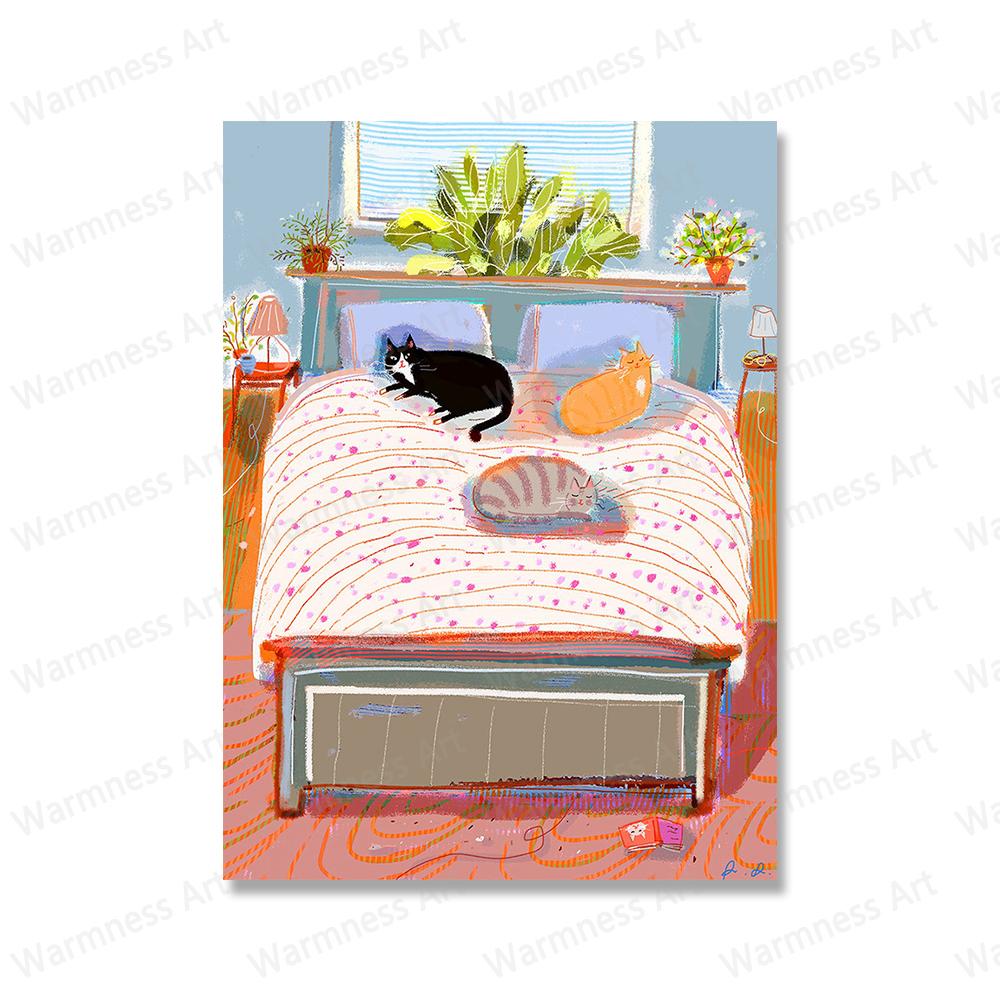 

Постеры и принты с изображением кота на день рождения, скандинавское настенное искусство, забавные картины с изображением кошек, время кофе, картины на холсте для украшения гостиной 21x30cm No Framed розовый