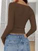 New Autumn/Winter 2025 European Lace Button V-Neck Slim Fit Long Sleeve Women's Top