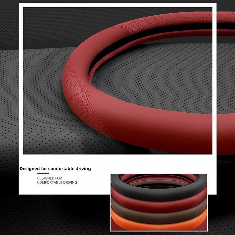 Premium Napa Leather Steering Wheel Cover Laser Perforated Non Slip Grip 14.6-15 In Universal Fit All Season Comfort Easy Tal