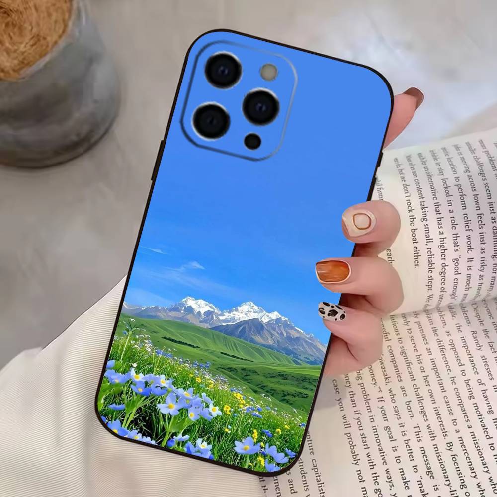 Mountain Forest Natural Flowers Laser Phone Case Silicone Soft For IPhone 17 16 15 14 13 12 11 X XR Plus Pro Max Plus