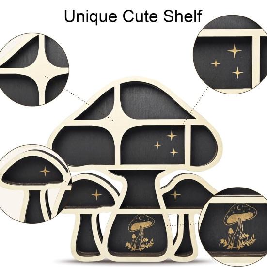 Yousheng Holz-Ausstellungsregal, Wandmontage, Pilz-Regal, rustikales schwebendes Pilz-Regal zur Präsentation von Kristall-Edelstein-Steinkerzen