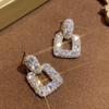 2023 Retro Geometric Crystal S925 Silver Square Stud Earrings for Women