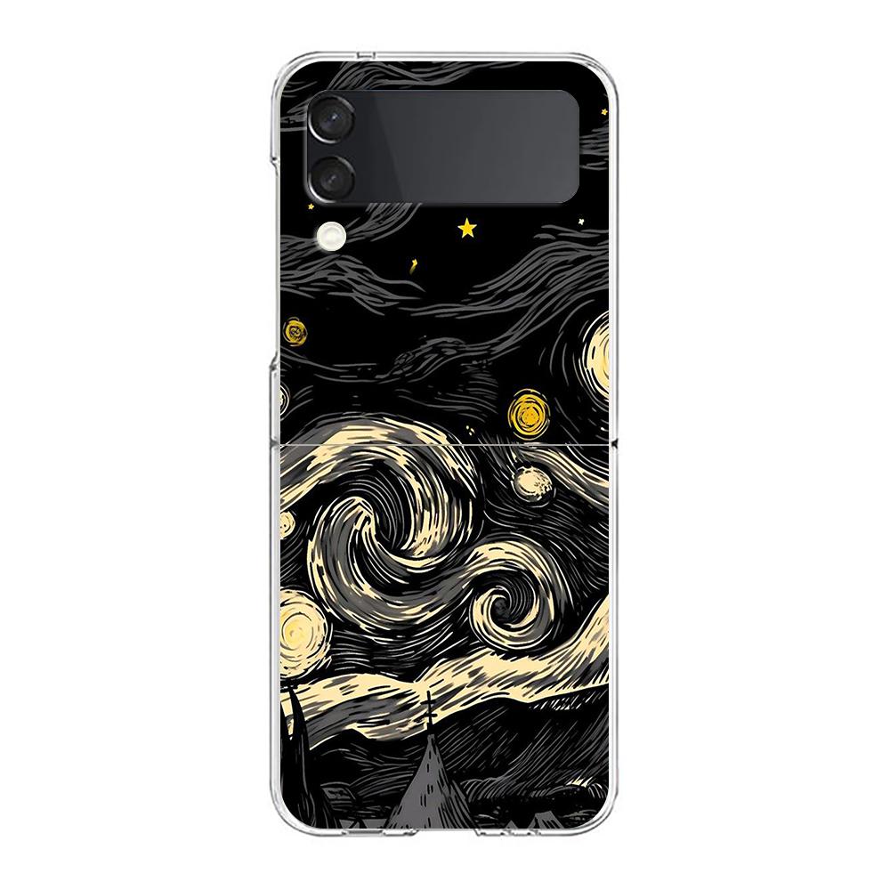Phone Case For Samsung Galaxy Z Flip 3 4 5 Hard Folding Clear PC Bumper Planet and starry sky art For Samsung Z Flip 6 Cover