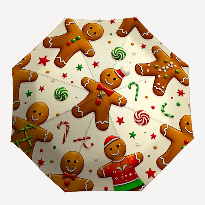 

1pc Gingerbread Man Cookies Automatic Open/Close Umbrella with Windproof, 8-Rib Sturdy Canopy, Durable Ribs, Ideal for Gifts yy251117038
