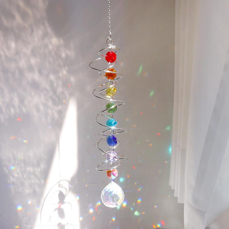 Spiral Wind Spinner Suncatcher Crystal Ball Wind Chimes Rainbow Maker Swivel Hook Garden Decor