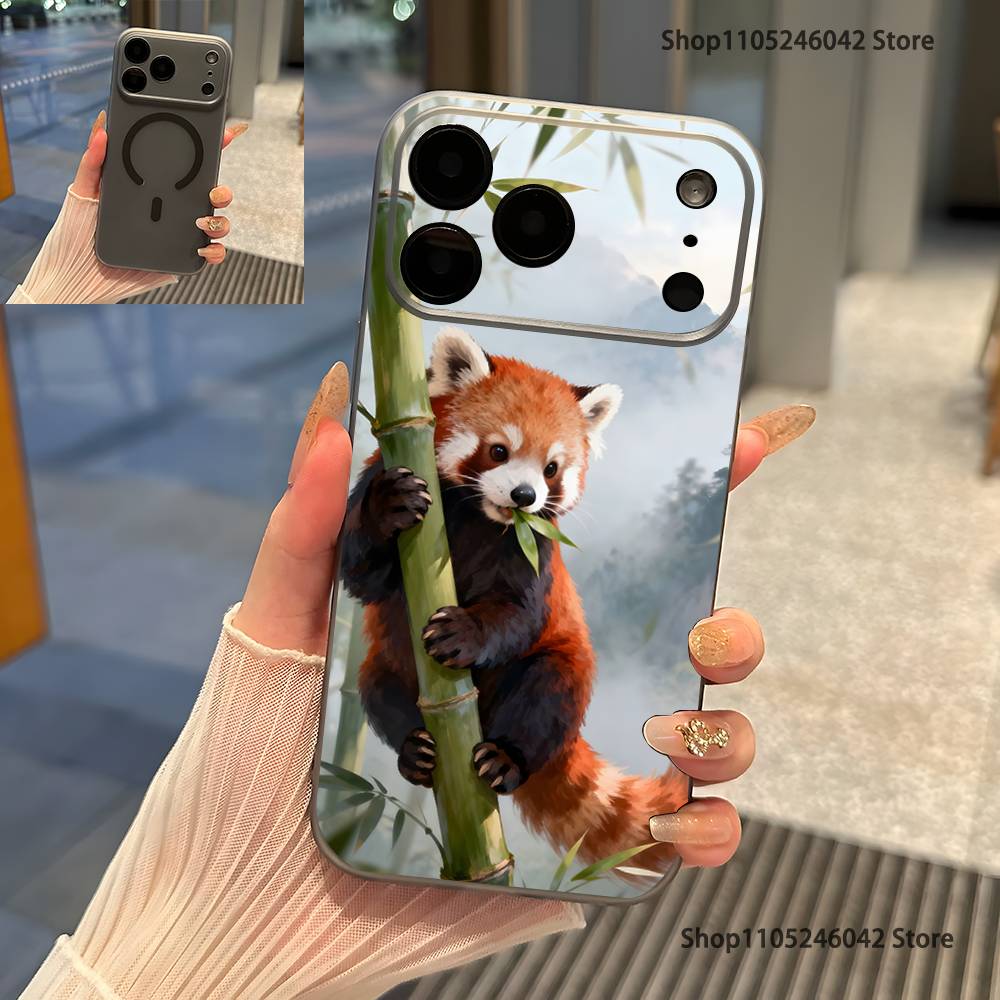 

Cute Red panda Animal For iPhone 17,16,15,14,13,12,11,Pro,Max,Plus Magnetic Wireless Charging Transparent gray Phone Case iPhone13