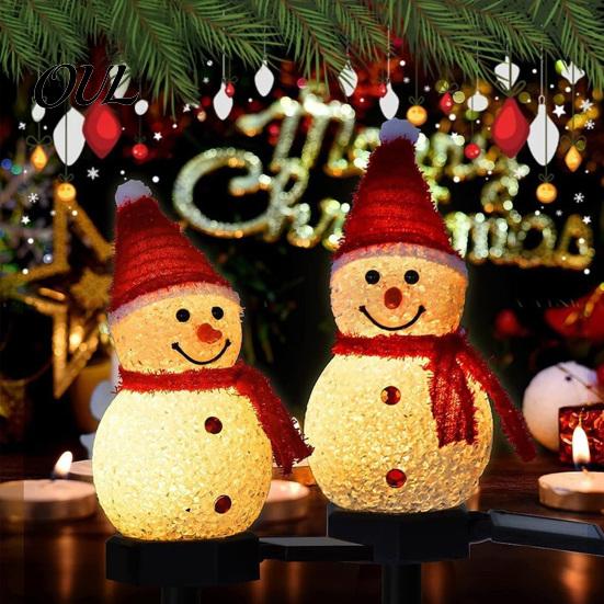 Weather Resistant Outdoor Patio Lights 2Pcs Solar Snowman Garden Lights, Christmas Pathway Waterproof Cute Landscape Lamps LED with Stakes for