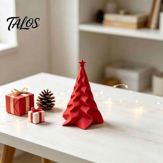 Durable Smooth Surface Holiday Figurine 3D Printed Pleated Christmas Tree Ornament, Small Wavy Desktop Gift for Friends Decoration with Star
