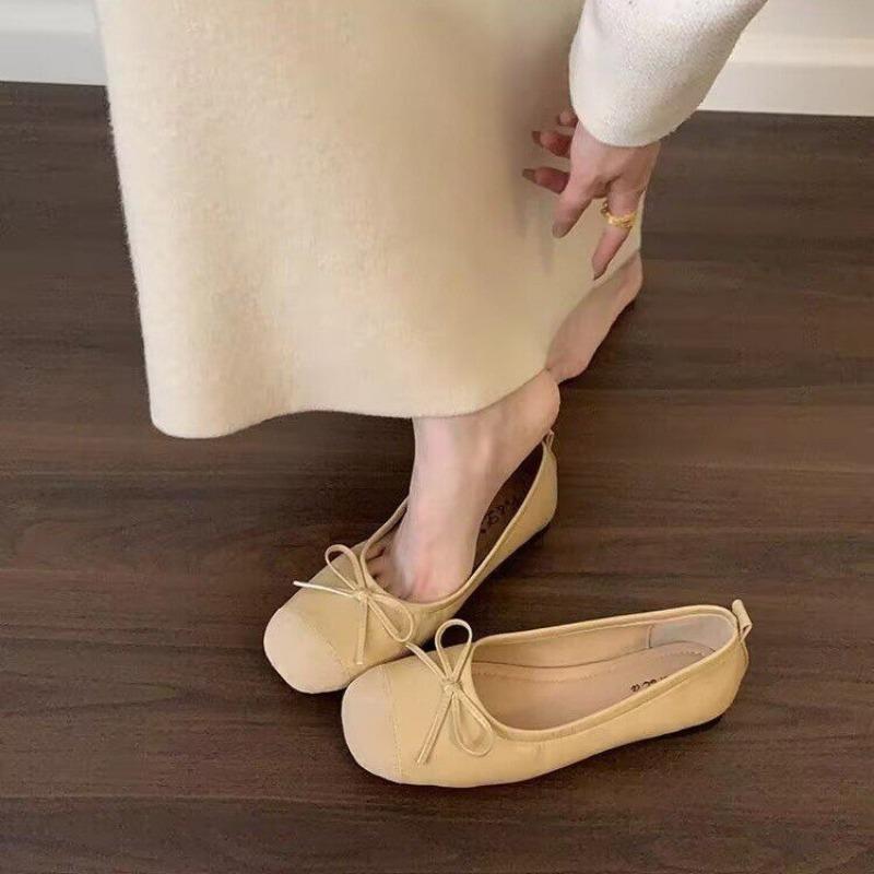Retro Flat-bottomed Bow Doudou Shoes Summer New Square Head Single Shoes with Skirt Flats