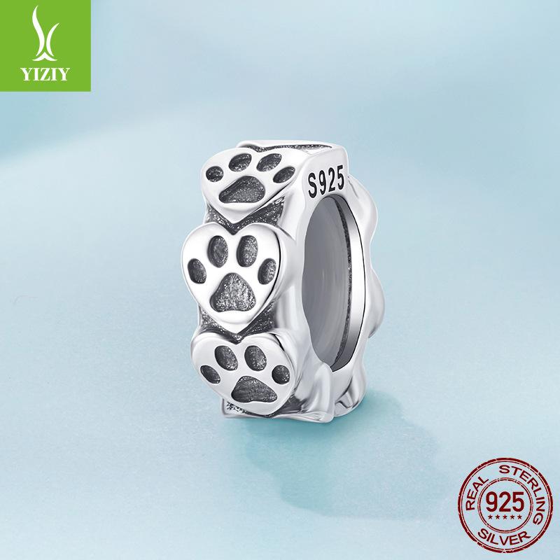 Cute Cute Pet Print Silicone Positioning Beads Simple Cat Paw Print S925 Sterling Silver Bracelet Beads