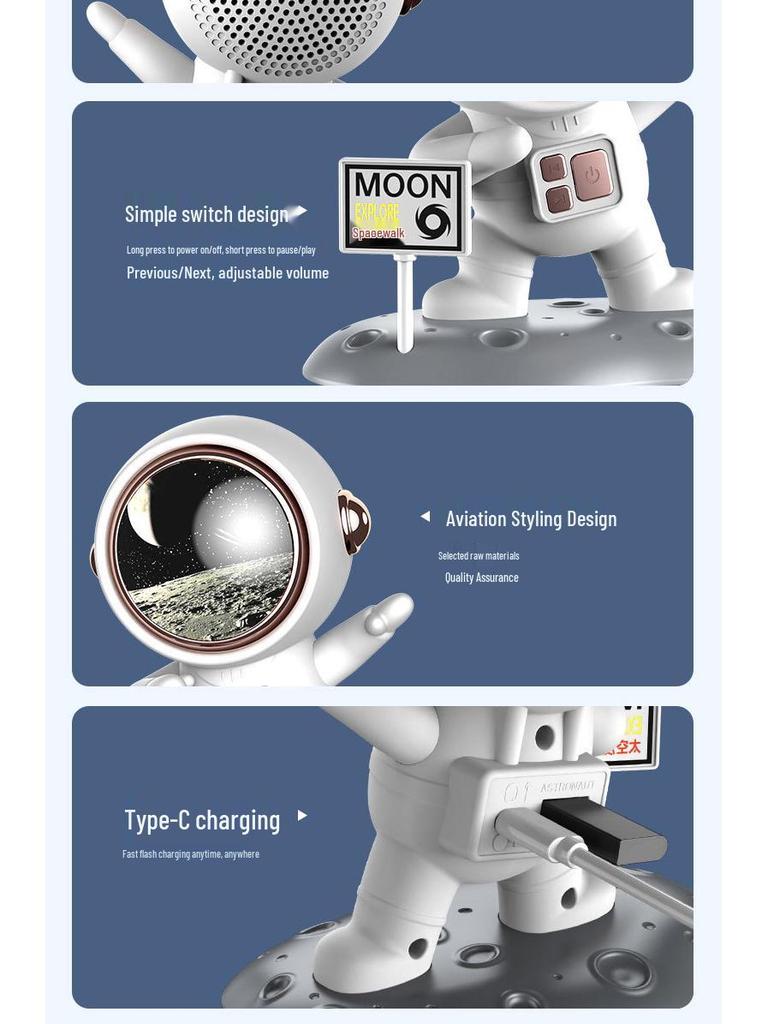 Astronaut Bluetooth Speaker with Subwoofer - High-Quality Sound & Creative Design, Ideal Birthday Gift.
