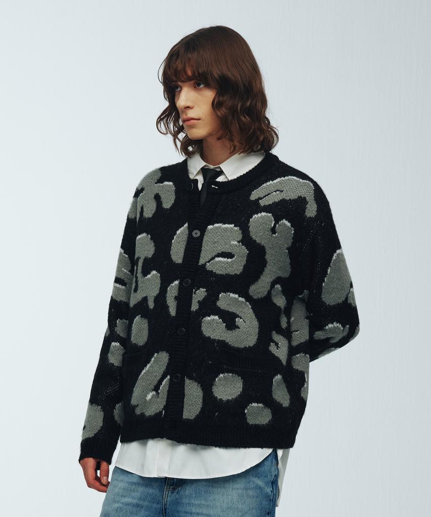 Knitted Bulky Brush Pattern Cardigan Black