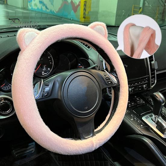 Car Steering Wheel Case Cover Cat Ear Comfortable Coldproof Plush Cushion Universal Cute Creative Interior Decoration