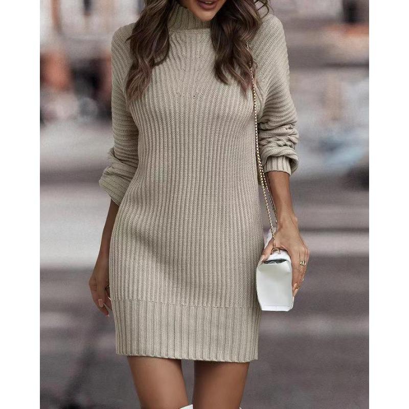 VEZFAA Damenmode, lässig, Herbst/Winter, einfarbig, mit langem Ärmel, halber Rollkragenpullover