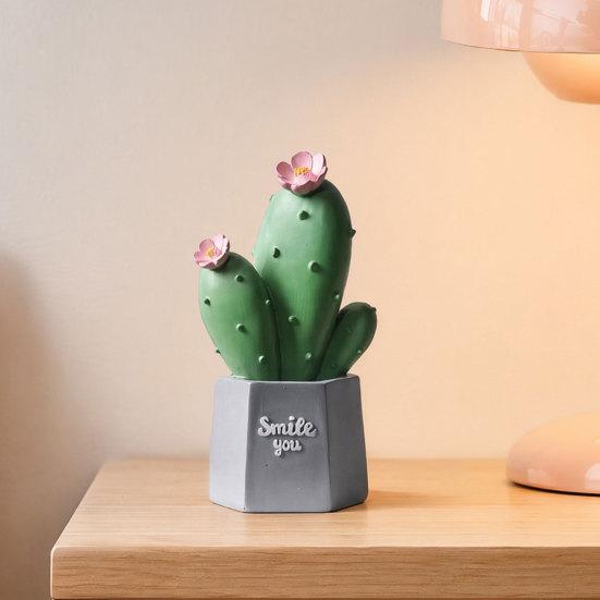 Soft Color Cactus Ornament Resin Figurines Home Ornament, Desktop Decor, Non-fading Figurine Geometric Planters for Office Decoration