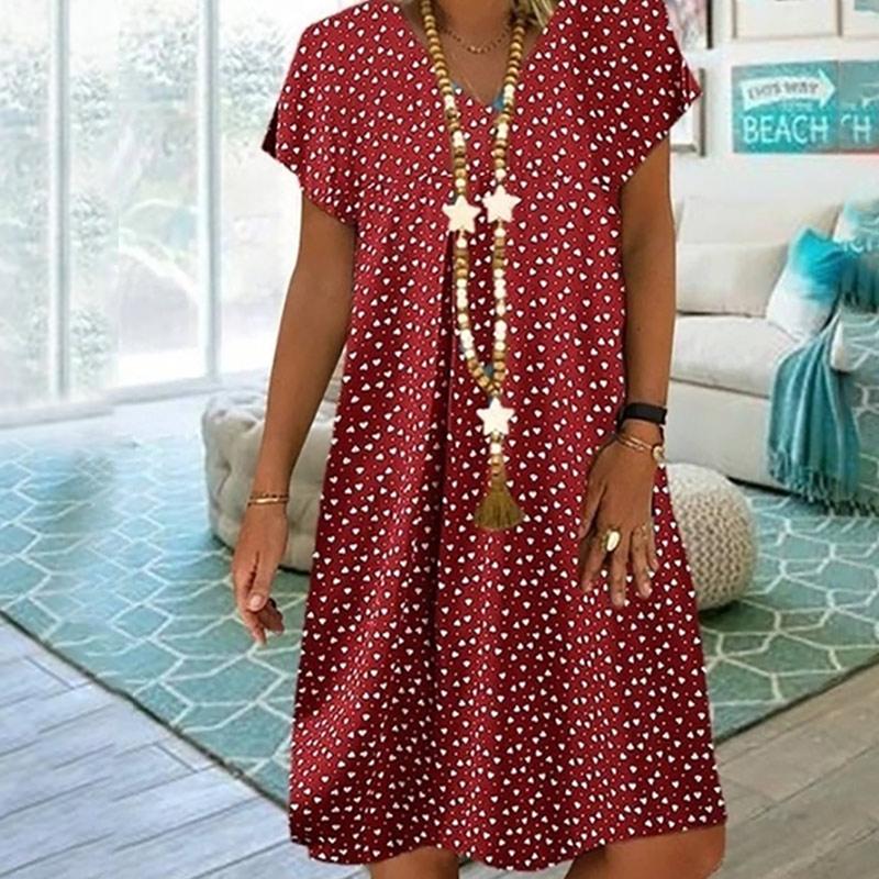 Buy Women Loose Casual Printed V-Neck 