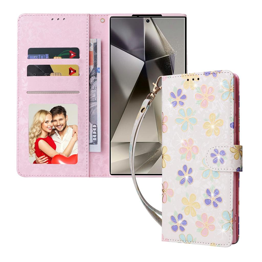 Etui na Samsunga Galaxy S25 Ultra Blokujące RFID Skórzany Pokrowiec na Telefon z Kwiatami