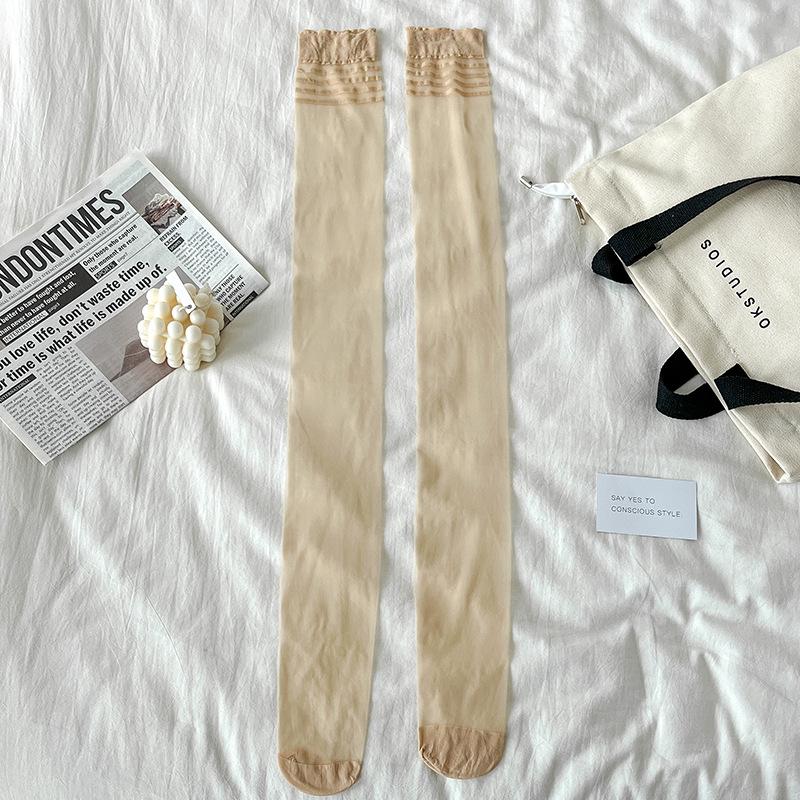 Ultra-thin Nude Anti-snag Over-the-Knee Stockings with Non-slip Stripes
